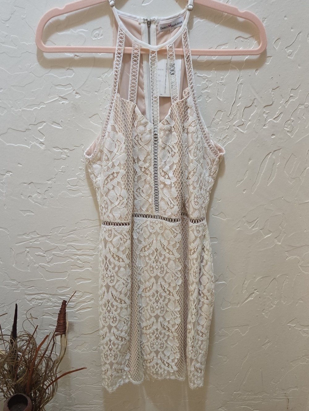 Dainty Hooligan Ivory Lace Halter Mini Dress